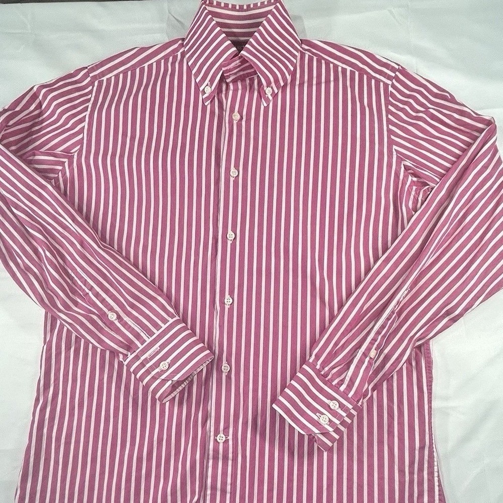 Franceschini Roma Pink White Stripe Dress Shirt 15.5‎ Made in Italy Cotton - Picture 2 of 9